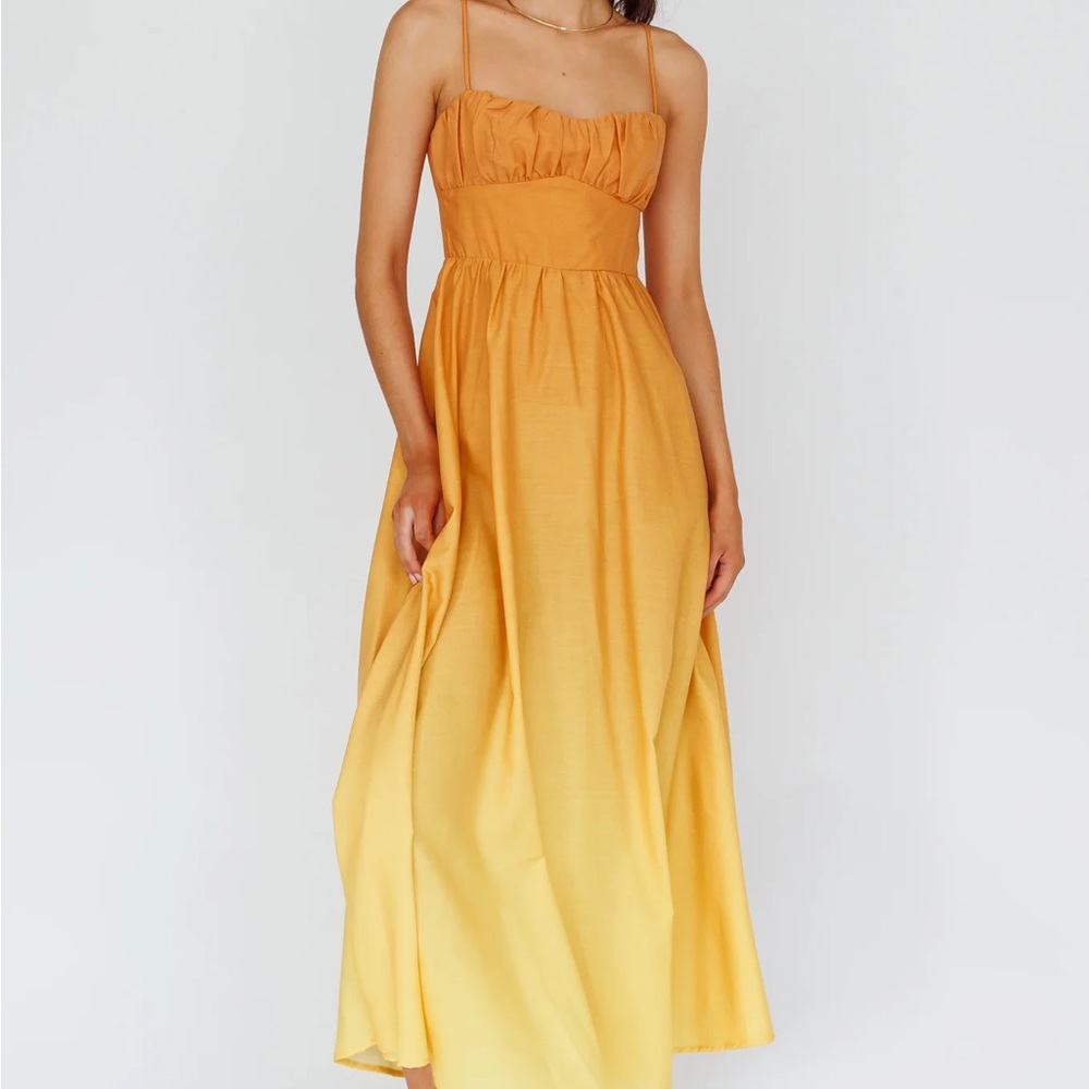 CLARABELLE GATHERED BUST MIDI DRESS GRADIENT ORANGE